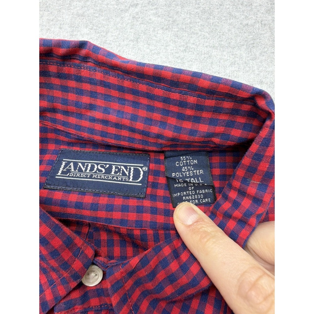Lands' End Shirt Mens LT Red Check Long Sleeve Button Down USA Casual Big Tall - Picture 3 of 7